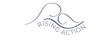 Light grey logo that says RISING ACTION PUBLISHING.